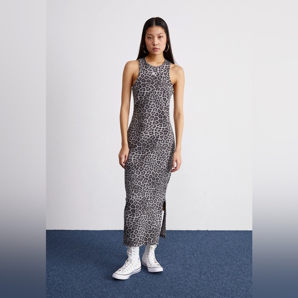 Puma Dresses & Skirts - ⭐️puma Sleeveless Gray Leopard Midi Dress